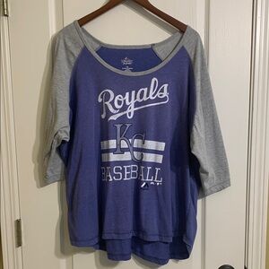 Majestic Gray and Blue Kansas City Royals 3/4 Sleeve Tee